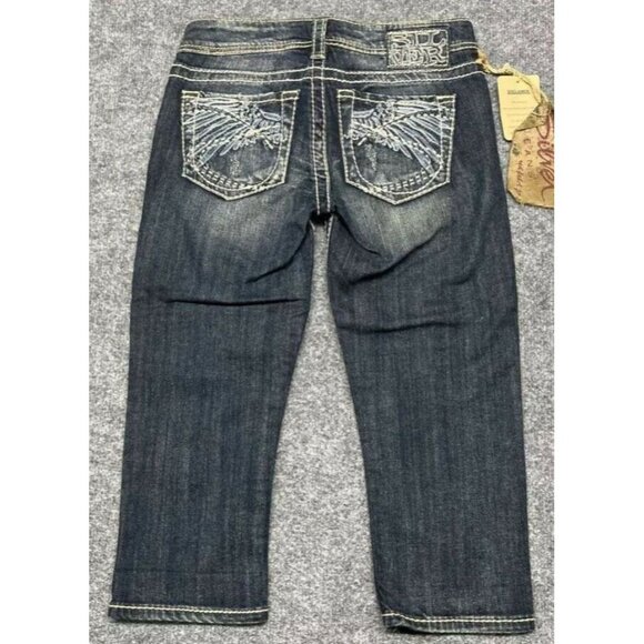 Silver Jeans Tuesday Crop Womens 24 Blue Denim Distressed Whiskered Stretch New - Picture 6 of 12